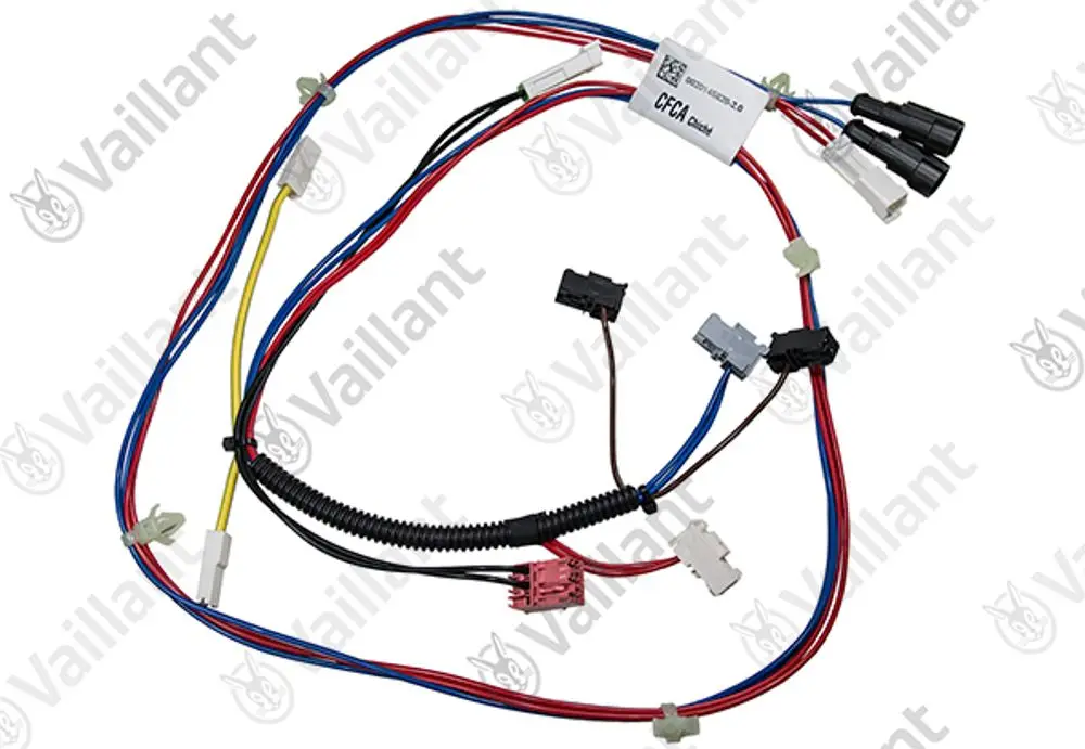 Vaillant Kabelbaum mit mehreren farbigen Leitungen und Steckverbindern, ausgelegt für elektrische Anschlüsse.